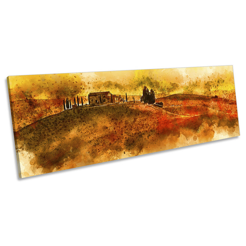 Farmhouse Abstract Landscape Panoramic - Wrapped Canvas Panoramic Print, 30.48cm H x 91.44cm W