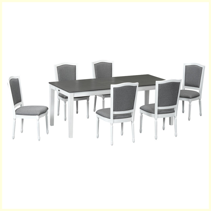 Ensemble de table de salle à manger extensible 78,1 pouces avec rallonge amovible 18 pouces Rustic, Gris foncé / Blanc, Gris
