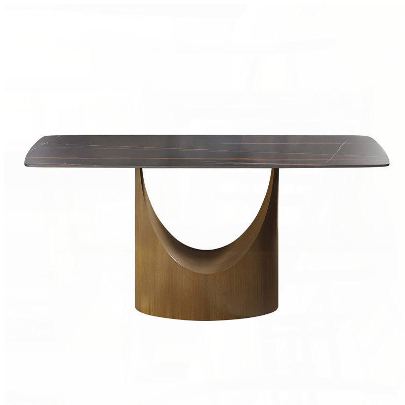 Table courbée courbée 63 po avec pieds bronze 63 po - Noir, Plateau noir / base brune