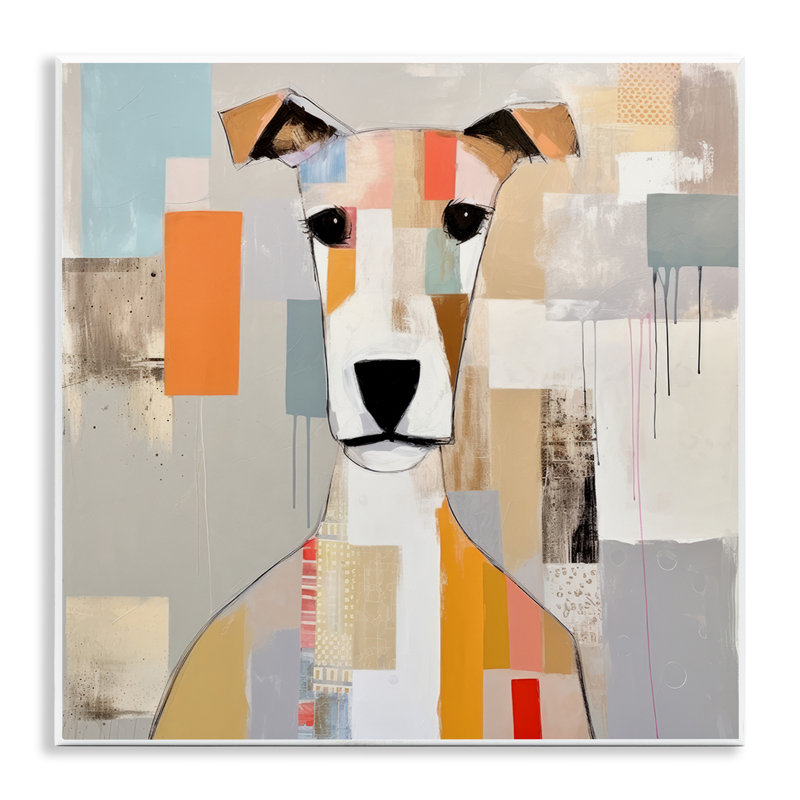 Az-111-Collage abstrait de visage de chien encadré, H 12 po x l 12 po x P 1,5 po