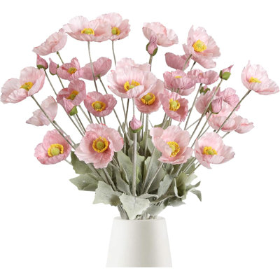 Ensemble de 8 fleurs artificielles en soie rose coquelicot