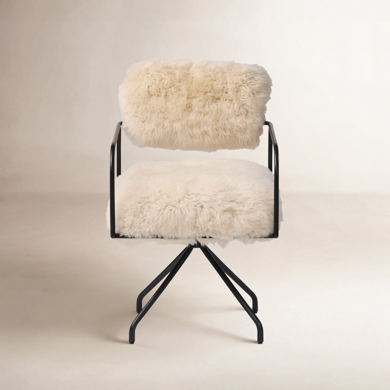 Fenn Desk Chair-Crypton Nomad Mushroom, Champagne Mongolian Fur