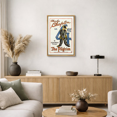 The Pilgrim Charlie Chaplin Movie Poster Artwork, Vintage Silent Film Pictures, Framed Canvas Giclee Print Wall Art.