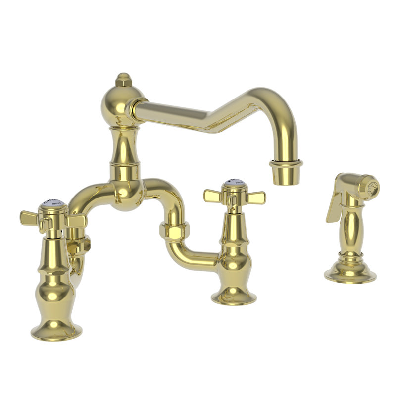 Fairfield Kitchen Bridge Faucet with Side Spray, Uncoated Polished Brass (Living, non-returnable)