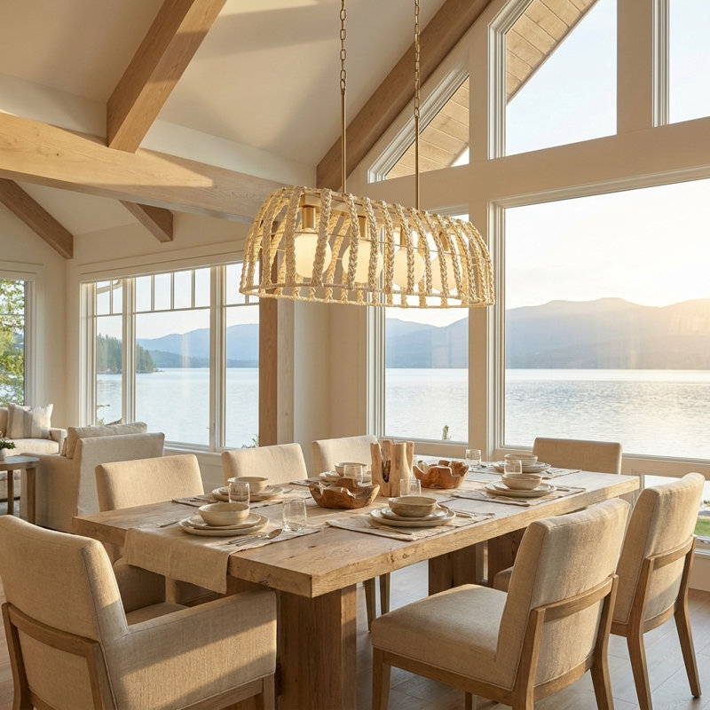 Lustre linéaire côtier 4 lumières avec cadre en corde tressée Roka