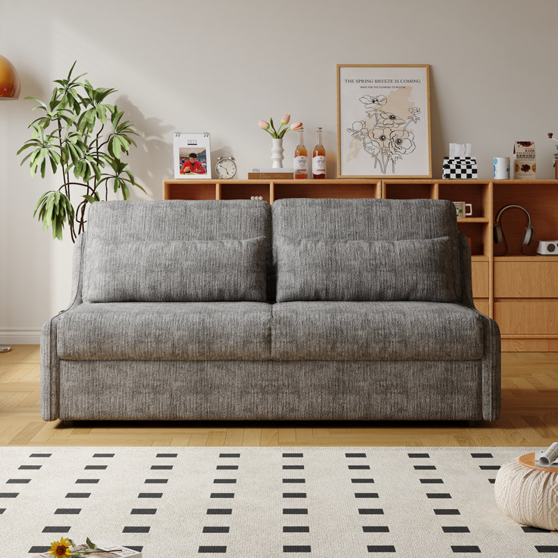 59.06"Modern Armless Convertible Sofa Bed with Plush Chenille, 5-Layer Cushioning for Small Spaces, Gray