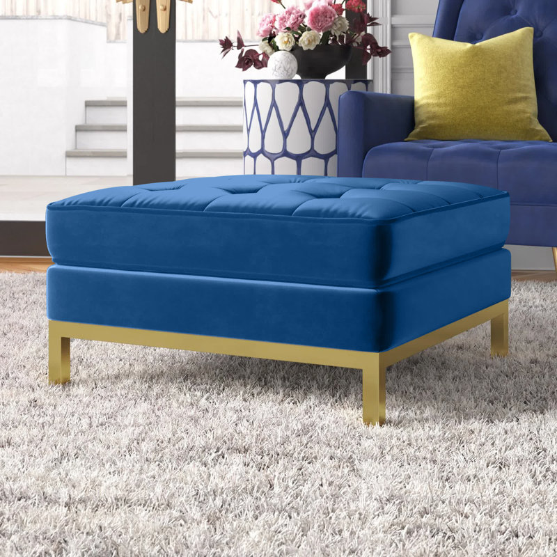 Repose-pieds en velours Loft, Bleu marine