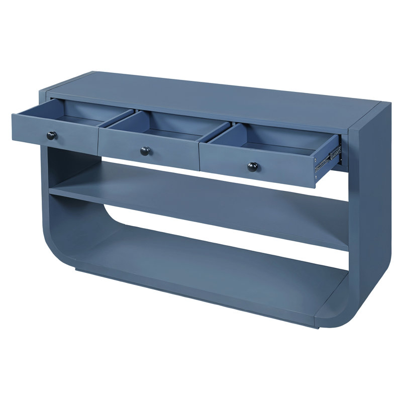 Console moderne avec 3 tiroirs à fermeture en douceur et 2 tablettes ouvertes, base en bois massif, table d'entrée pour le vestibule
