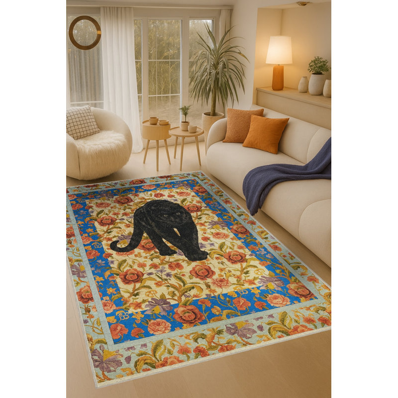 Tapis tissé à imprimé tigre noir Mosso, 3'3" x 4'11"