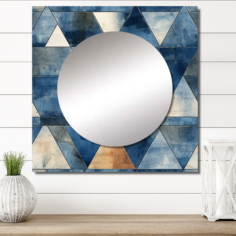 Rustic Cobalt Triangle Symphony - Décoration murale carrée moderne pour chambre à coucher, 23 po x 23 po