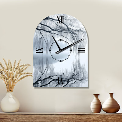Willow Shore Reflections - Black Zen Decorative Arched Wall Clock, Printed on Metal