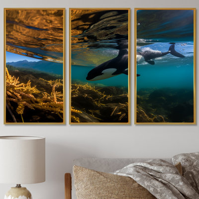 Orque nageant dans un lagon bleu - ensemble d'art mural animaux côtiers