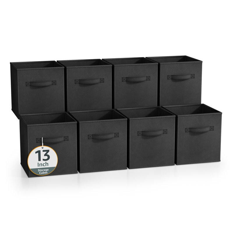 Sorbus 13 Inch Storage Bins - Sturdy Collapsible Fabric Storage Cubes with Handle - 8 Foldable Baskets for Organizing Clothes, Toys, Books - Storage Baskets for Shelves, Closets, Black