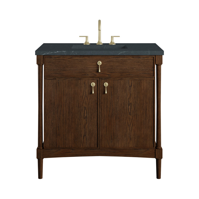 Kinnsden 36" W Single Vanity, Charcoal Soapstone Silestone, Sable Oak, 8" Widespread