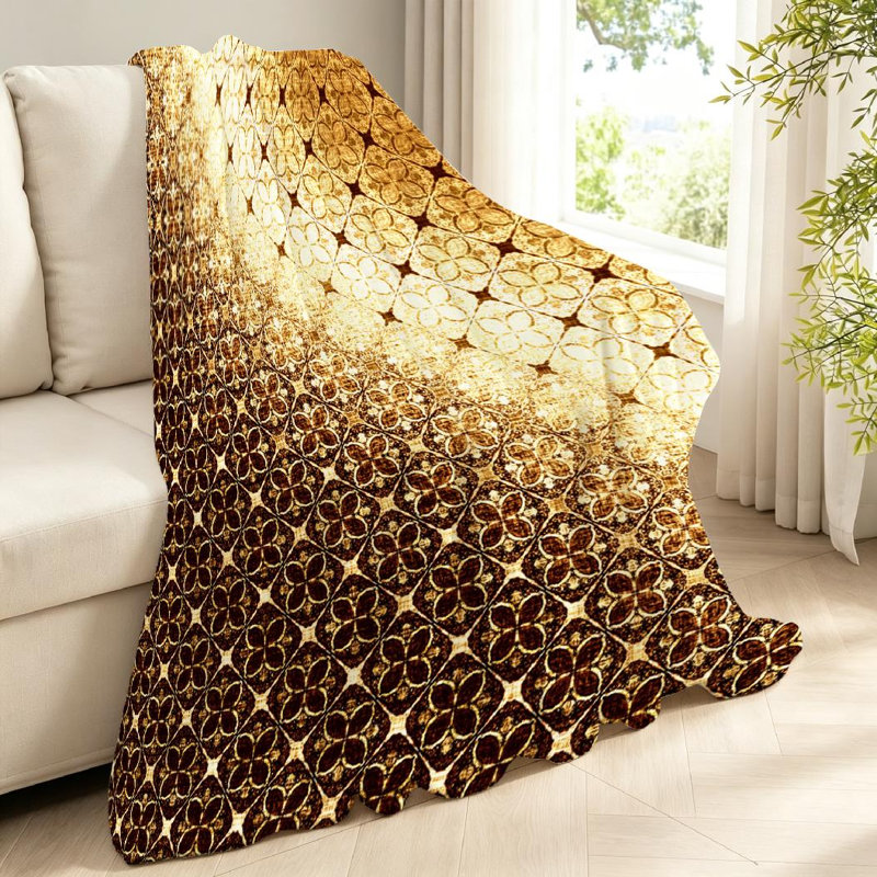 Jeté en flanelle dorée ultra douce en molleton, avec imprimé floral simple, Jeté 40 po x 50 po