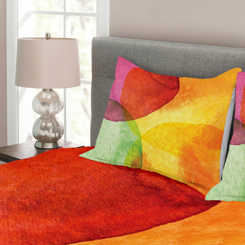 Red/Orange/Green Microfibre Bedspread Set, 220 x 264 cm