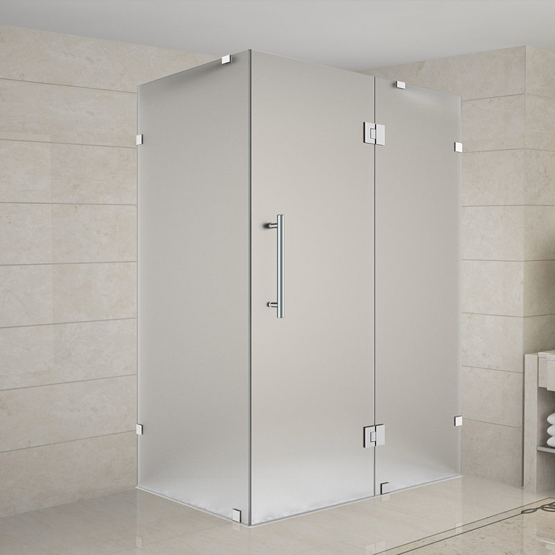 Avalux Frameless Corner Hinged Shower Enclosure with Clear Glass, Chrome, 72" H x 32" W x 32" D
