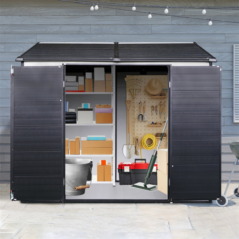 8 X 6 Ft Resin Outdoor Storage Shed Waterproof Shed With Floor & Two Windows & Lockable Door, Tool Shed For Garden, Patio, Backyard