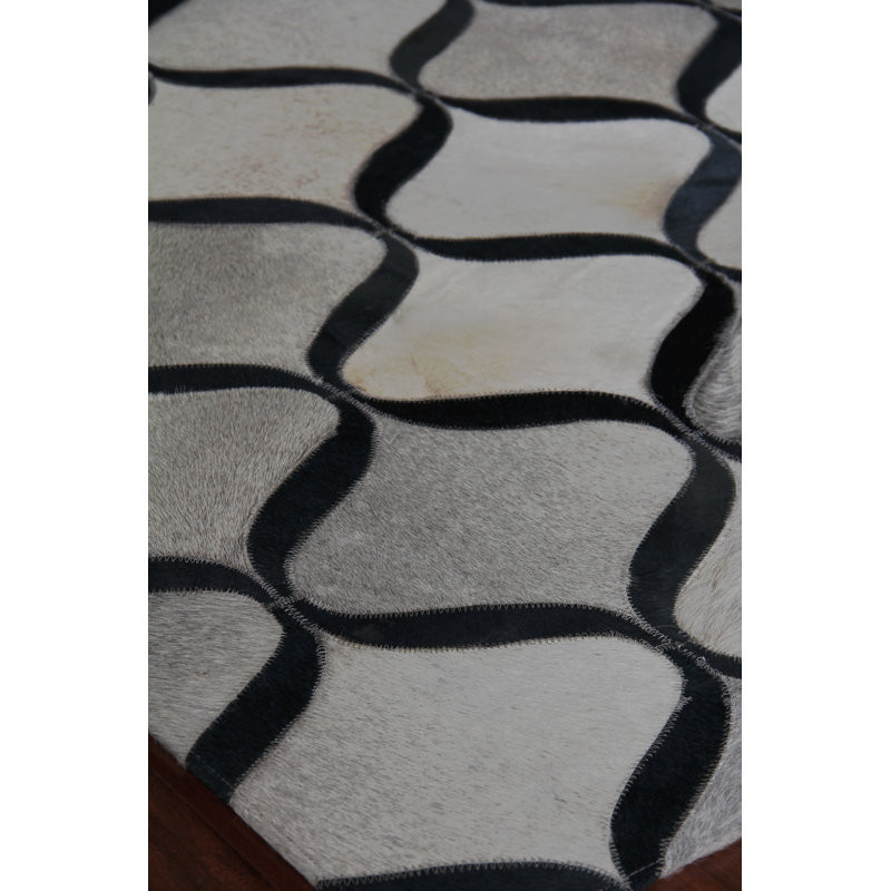 Natural Hide Cowhide Geometric Area Rug, Rectangle 11'6" x 14'6"