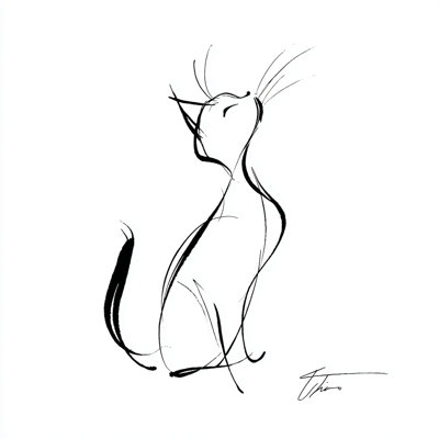 Minimalist Cat Sketch Wrapped Canvas Wall Art