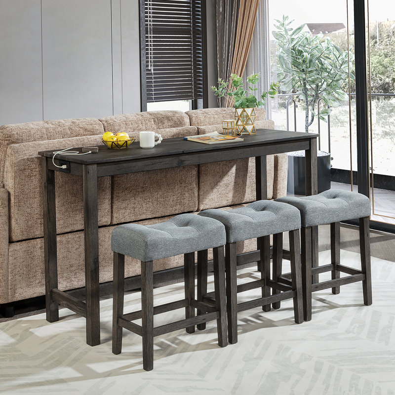 Ensemble de table de salle à manger 4 pièces, Gris foncé, Gris, Gris foncé
