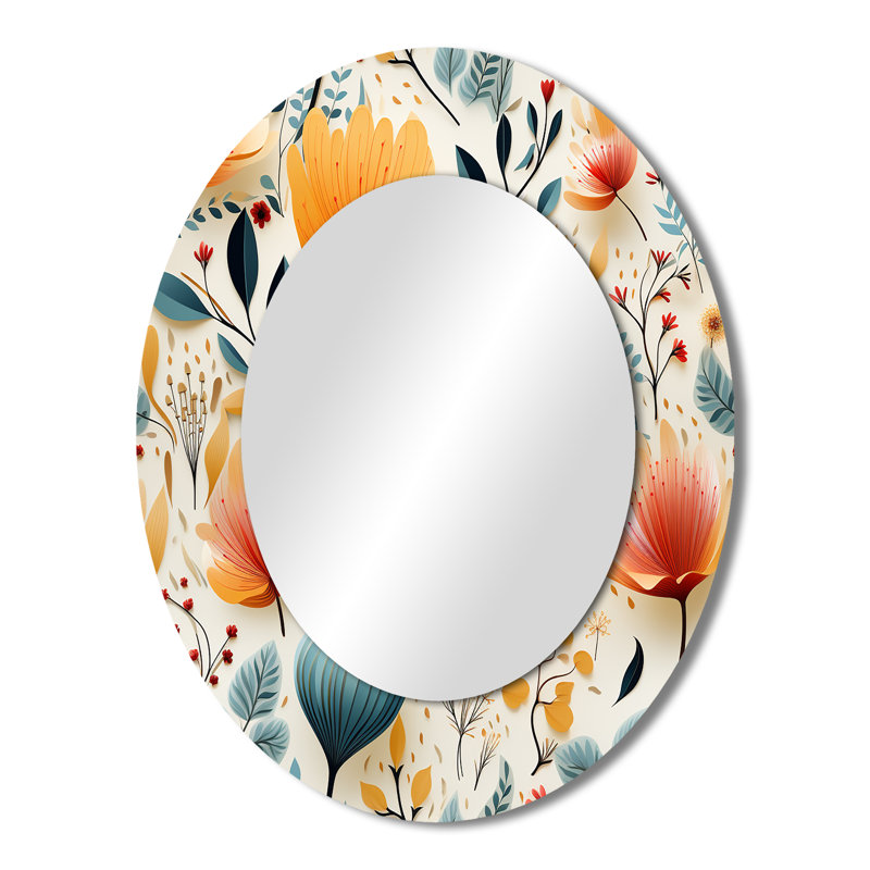 Décoration florale de couleur pastel botanique - miroir mural ovale jaune, H 43 po x l 33 po