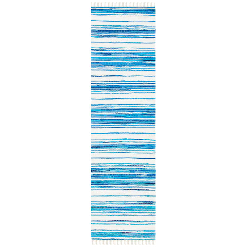 Brogun Handwoven Cotton Ivory/Blue Area Rug, Runner 2'3" x 9'