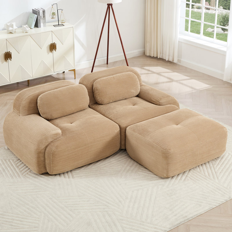 Canapé d'angle modulaire Camel 82'' en velours côtelé doux, incurvé, base antidérapante, ergonomique et multipositions pour un confort optimal dans la chambre à coucher. Combinaisons multiples possibles en forme de L. Aucun assemblage requis. Mousse haute densité. Parfait pour s'asseoir à la maison.