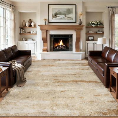 8X10 Washable Abstract Area Rug, Non-Slip Neutral Carpet For Living Room