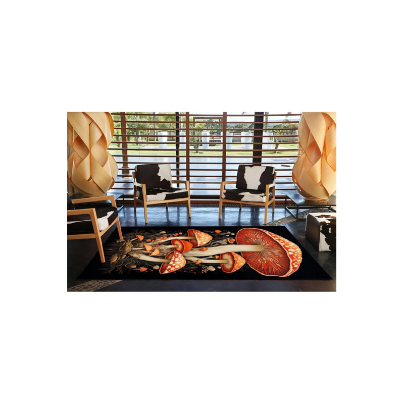 Tapis décoratif moderne à motif de champignon rouge, Tapis de couloir 2 pi 6 po x 6 pi 7 po