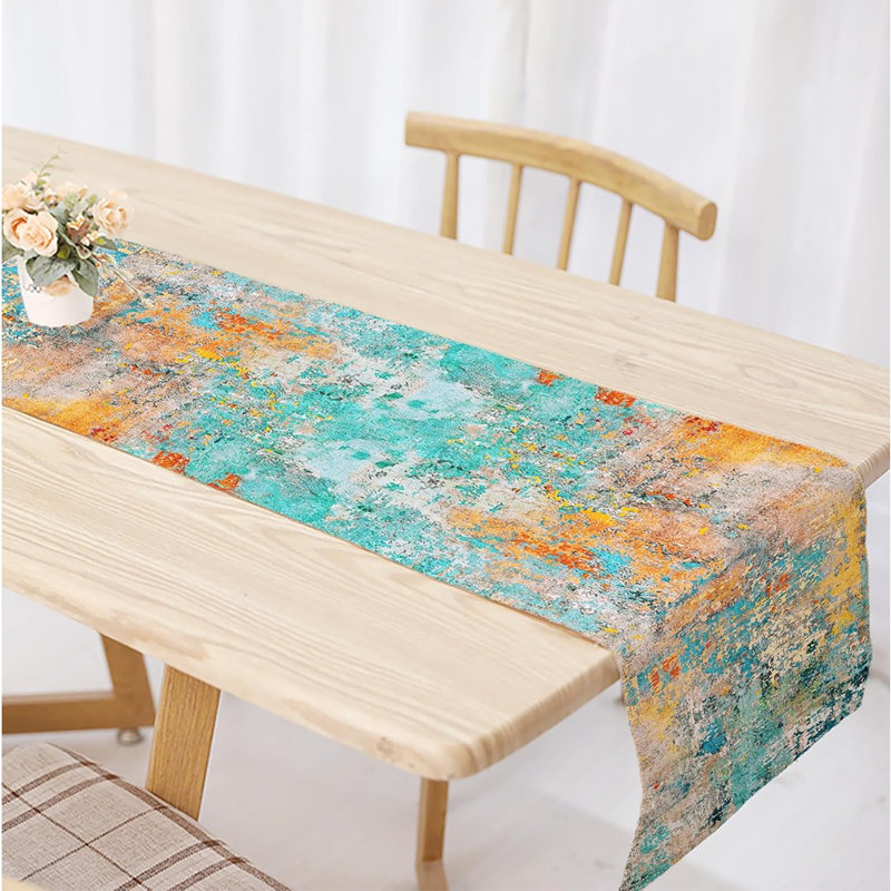 Chemin de table moderne abstrait coloré - intérieur / extérieur bleu sarcelle / jaune été / printemps / automne