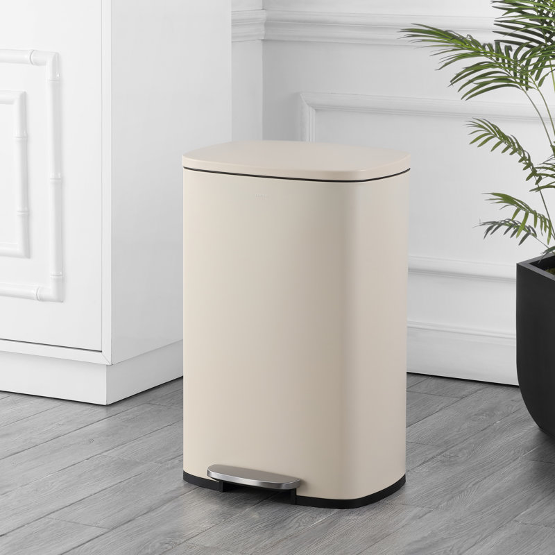 Steel Step On Kitchen Trash Can - 13.2 Gallons, Limestone Beige