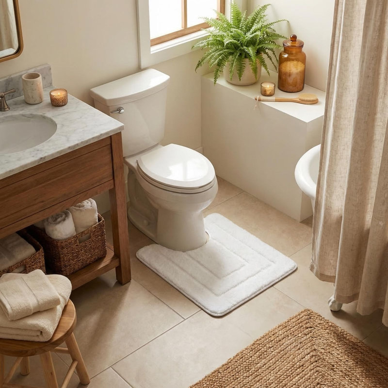Tapis de salle de bain en U antidérapant, Blanc