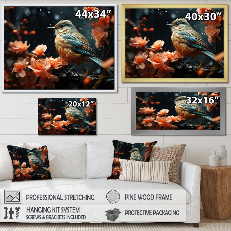 Oiseau bleu, sérénade, photographie de nature - oiseaux, décoration murale, H 30 po x l 40 po x P 1,5 po, Cadre photo noir