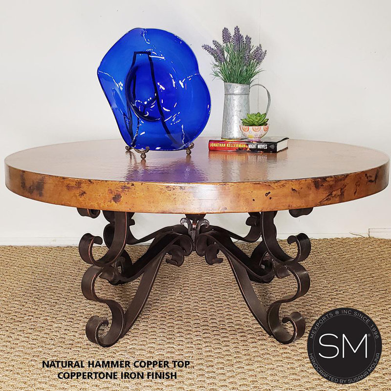 High End Wrought Iron Coffee Table with a 48” Round stylish Natural Copper Top