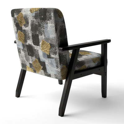 'Geodis - Gold Glamour Squares I - Upholstered Modern Accent Arm Chair