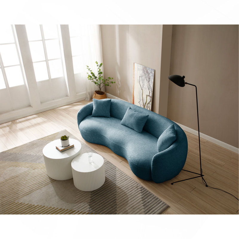 Canapé incurvé moderne, canapé en tissu Boucle pour chambre à coucher, bureau, appartement bleu vivant