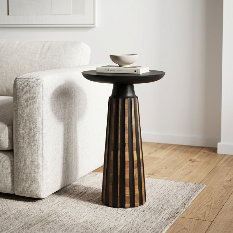 Modern Black & Walnut Wood Accent Table