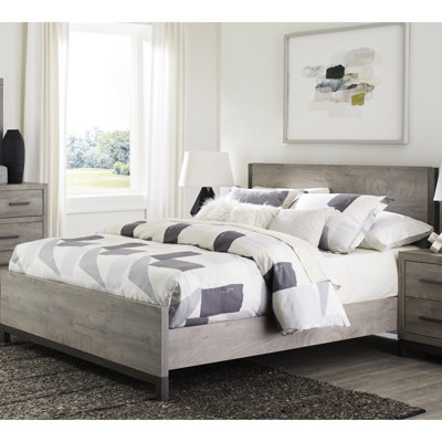 Lit double moderne en bois gris idéal pour la décoration de la chambre à coucher aux égratignures et aux taches