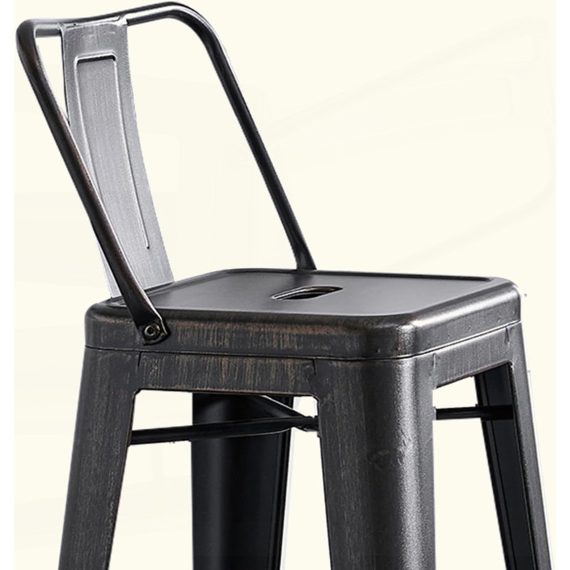 Ensemble de 4 tabourets de bar 30 po noir sablé industriel rustique contemporain avec dossier en forme de seau, noir mat