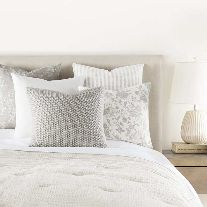 Gray and White Cotton Square Throw Pillow, 20 x 20 inches