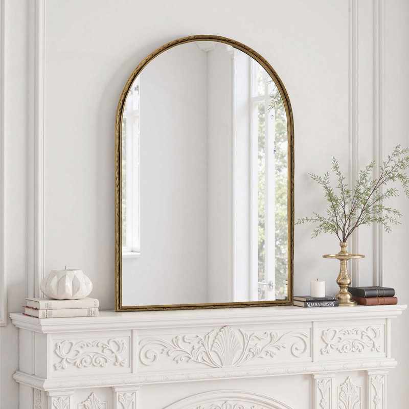 Miroir mural arqué à conception incassable pour salle de bain, Doré