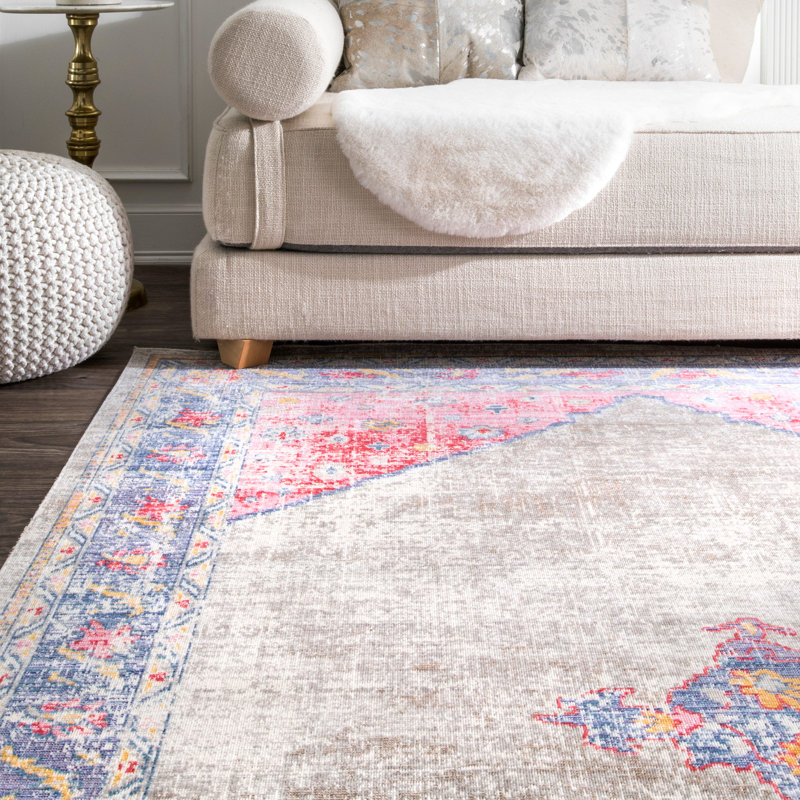 Tapis oriental rose / bleu Stanardsville, Rectangle 4 pi 3 po x 6 pi 6 po
