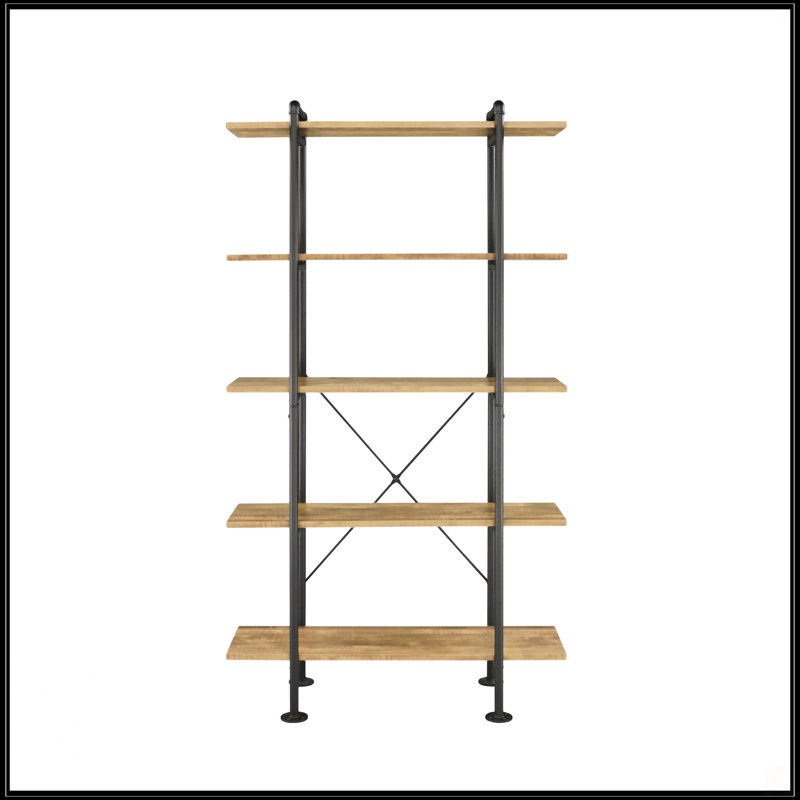 Rustic Oak And Black 5-Shelf Bookcase