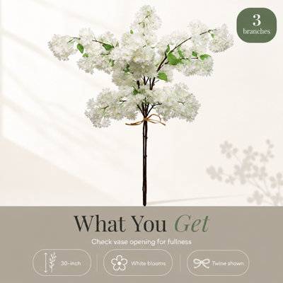 White Cherry Blossom Stem Set of 3 – 40" Tall Faux Flowers