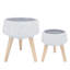 Set of 2 Resin and Magnesia Planters with Beech Wood Stands - Modern Elevated Indoor Outdoor Decorative Plant Holders for Stylish Display.-1422079921