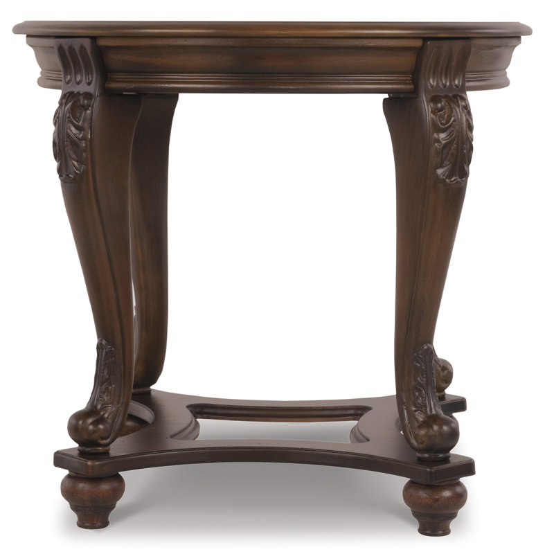 Round Dark Brown Wood and Glass End Table
