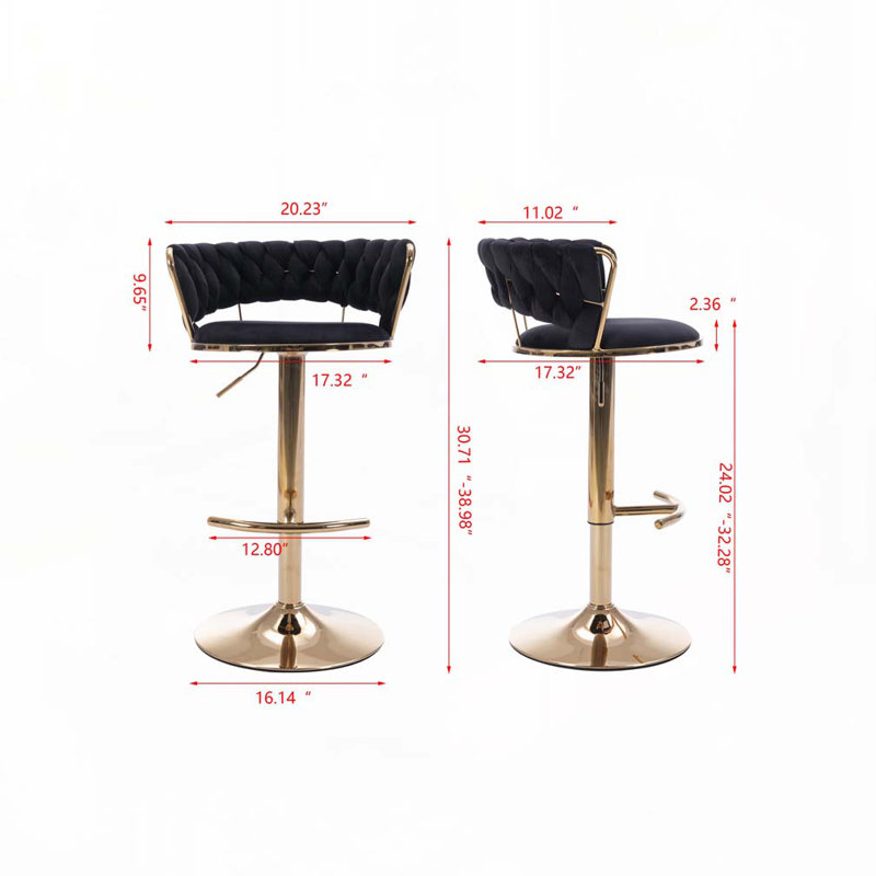 Adjustable  Swivel Fabric Upholstered Chrome Bar Stools Set with Back and Footrest, Black