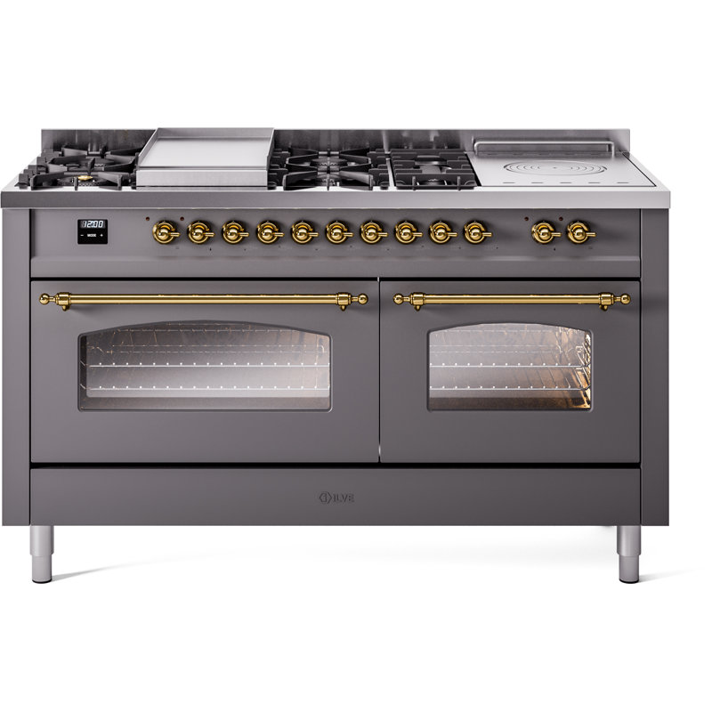 ILVE Nostalgie II 60 Dual Fuel Range, 5 Burners, Griddle, Frenchtop , Liquid Propane, Emerald Green/Copper