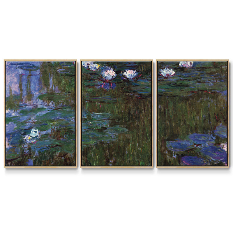 Water Lillies # 3 par Monet 3 pièces, H 40 po x l 78 po x P 2 po, Naturel